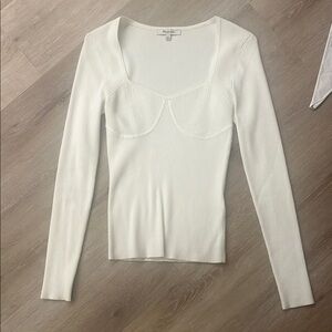 NWOT Madewell White Ribbed Long Sleeve Top Bust Seam Fitted XS